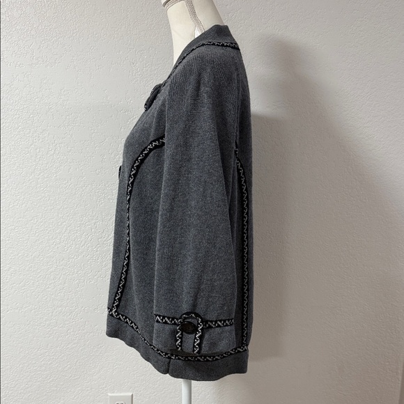COLDWATER CREEK Gray Knit Cardigan with Black Trim - Picture 2 of 9